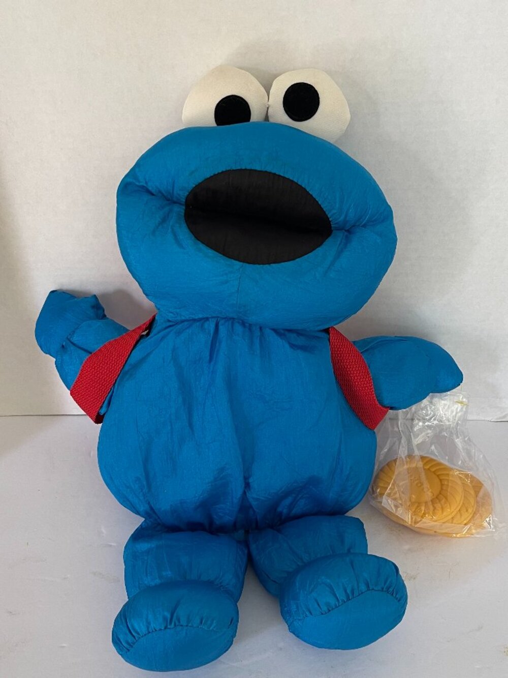 Vintage Hungry Cookie Monster Parachute Nylon Plush 1995 Sesame Street Tyco
